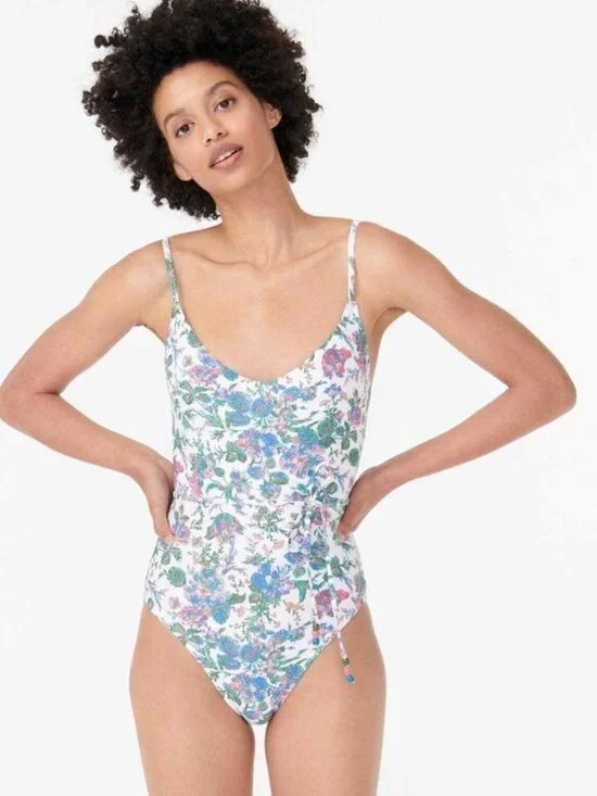 J Crew Size 2 One Piece Swimsuit Eco Rounded English Garden Floral Beach Vacay - Picture 2 of 8